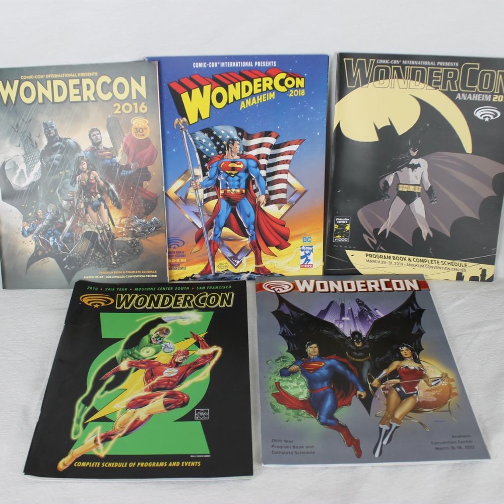 WonderCon Program Book & Schedule- Lot of 5- 2010, 2012, 2016, 2018, 2019- VG